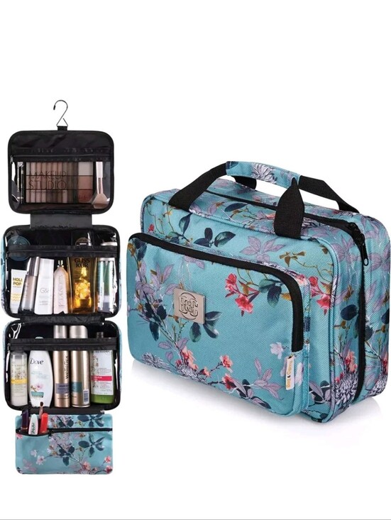Bang & Carsen Handbags - Bag&Carry Large Hanging Toiletry Bag Makeup Organizer Turquoise Floral Canvas